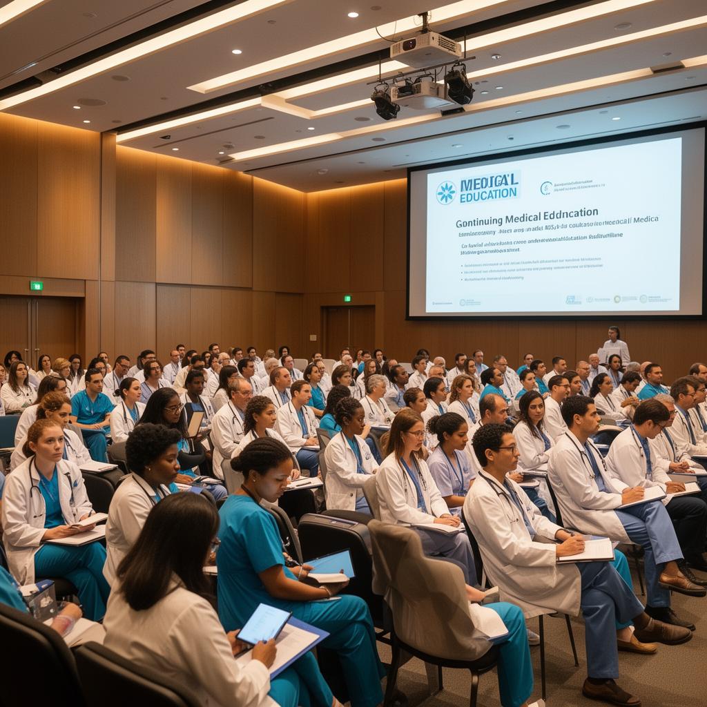 Healthcare professionals attending a continuing medical education conference